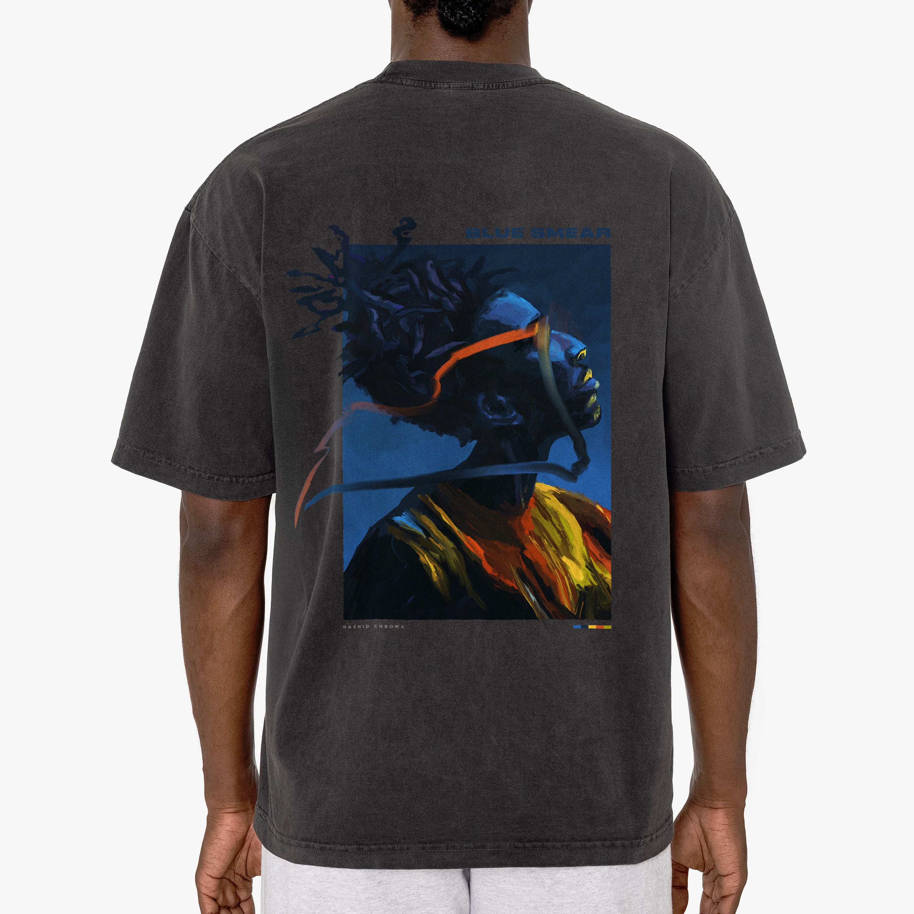 BLUE SMEAR DROP SHOULDER TEE